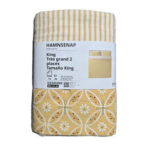 IKEA HAMNSENAP King Duvet Cover & 2Pillow Shams Yellow Multicolor 806.141.04-NEW
